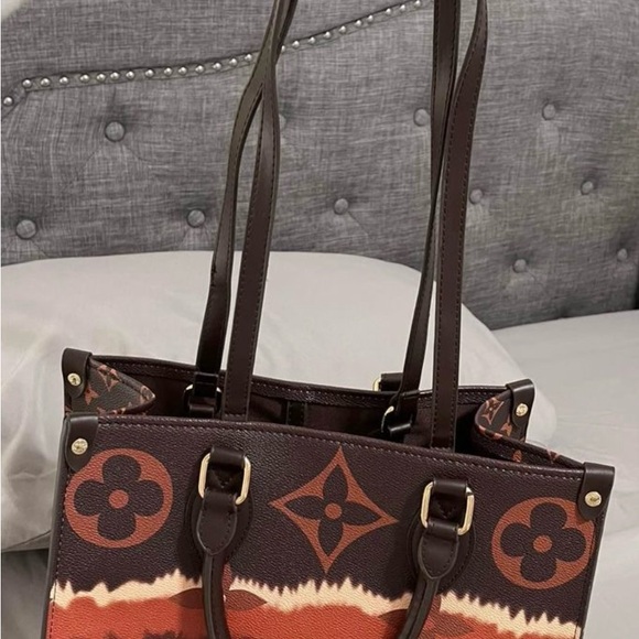 Brown and Tan Designer Tote Bag - Picture 3 of 5